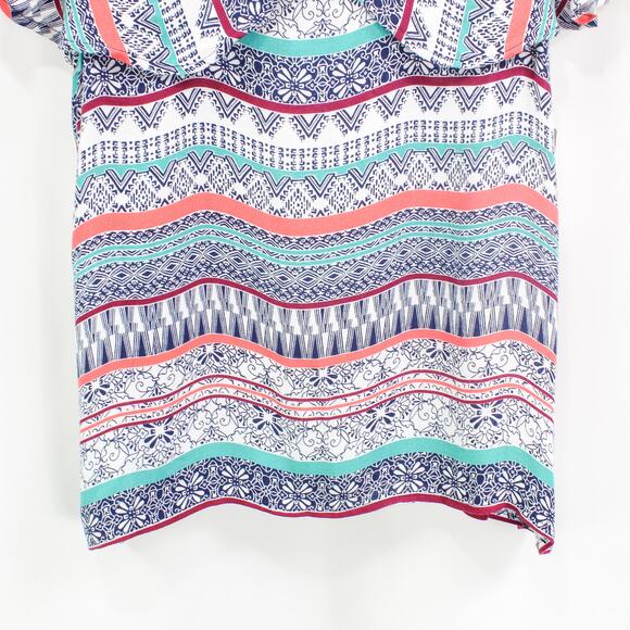 ELLA MOSS Blue Coral Cold Shoulder Boho Medallion Blouse - Picture 6 of 10